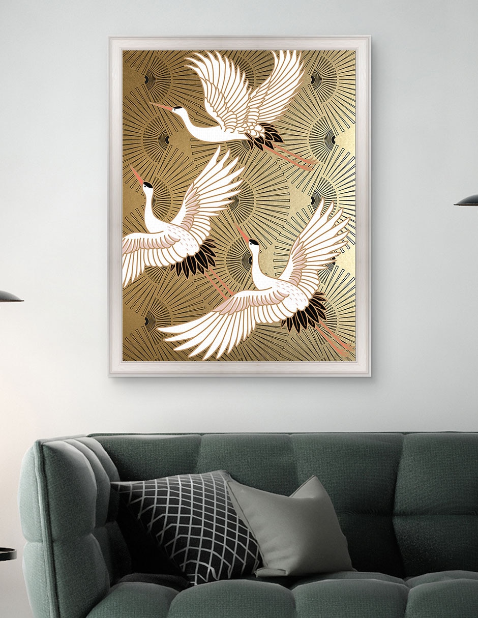 Cuadro decorativo Grulla joya japonesa de Nikki Chu técnica mixta 5
