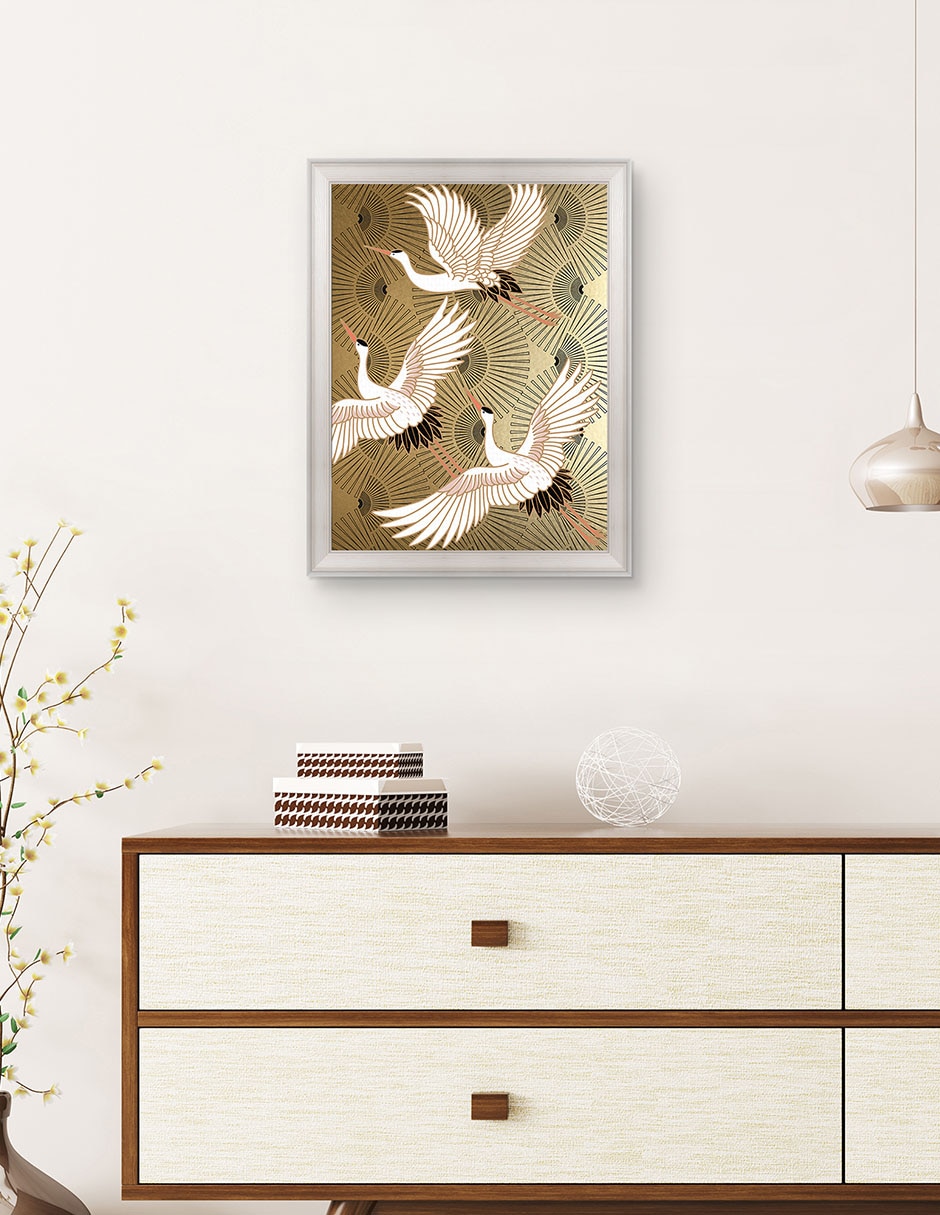 Cuadro decorativo Grulla joya japonesa de Nikki Chu técnica mixta 3