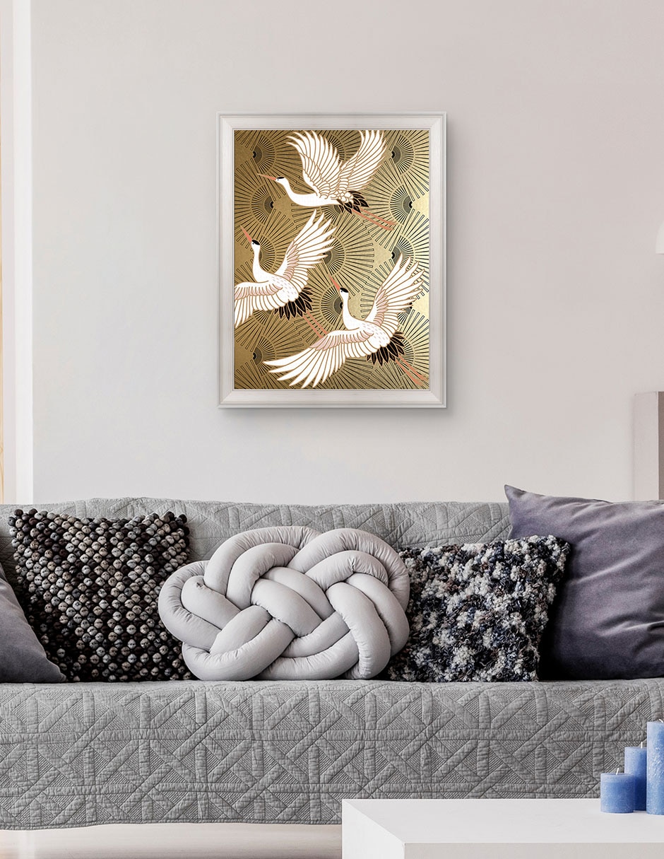 Cuadro decorativo Grulla joya japonesa de Nikki Chu técnica mixta 4