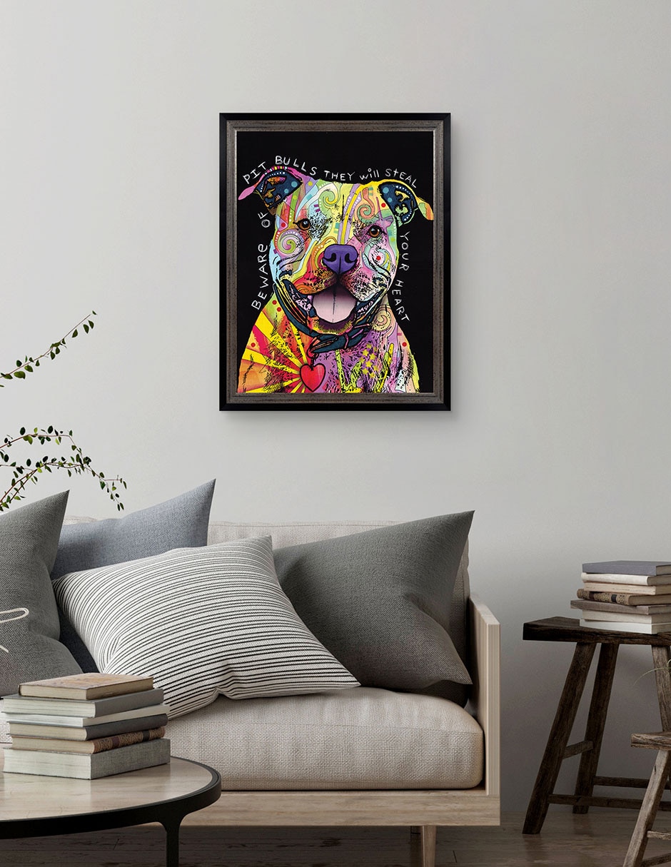 Cuadro decorativo Cuidado con los pitbulls de Dean Russo técnica mixta 2
