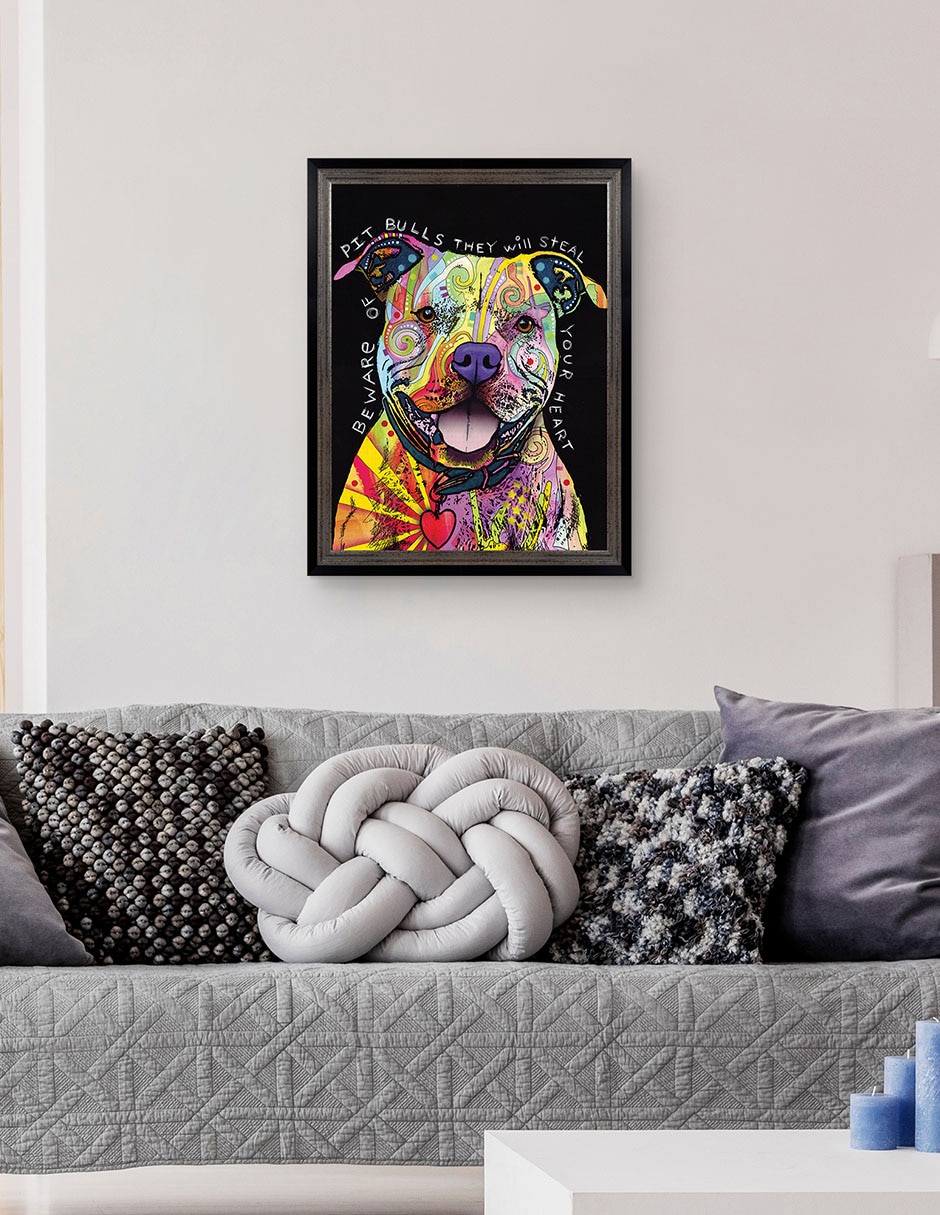 Cuadro decorativo Cuidado con los pitbulls de Dean Russo técnica mixta 4
