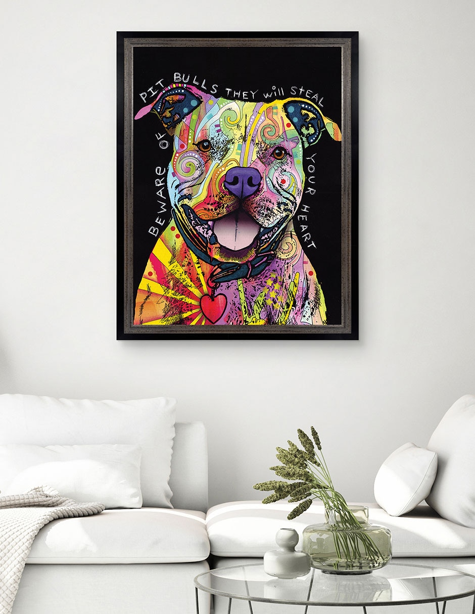 Cuadro decorativo Cuidado con los pitbulls de Dean Russo técnica mixta 3