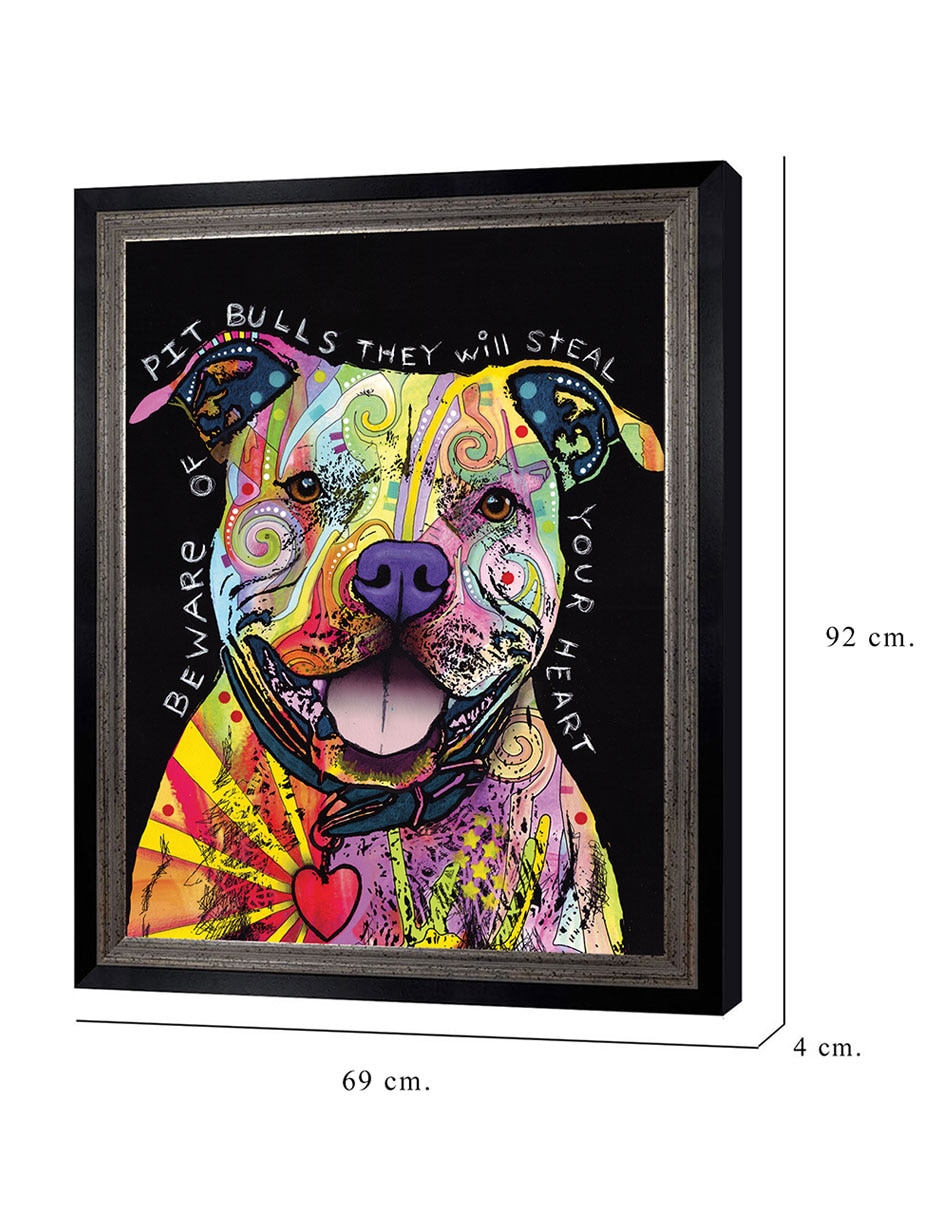 Cuadro decorativo Cuidado con los pitbulls de Dean Russo técnica mixta 2