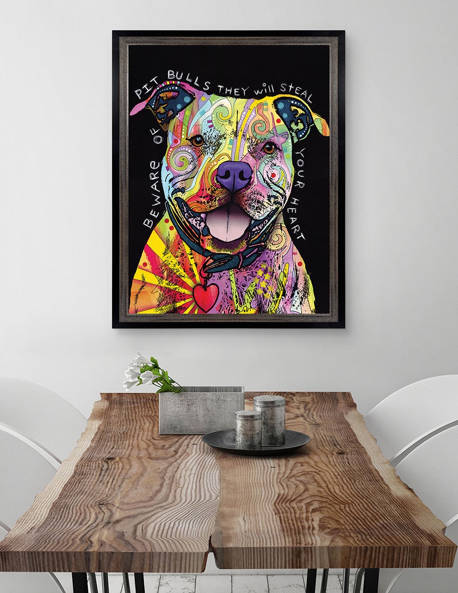 Cuadro decorativo Cuidado con los pitbulls de Dean Russo técnica mixta 4