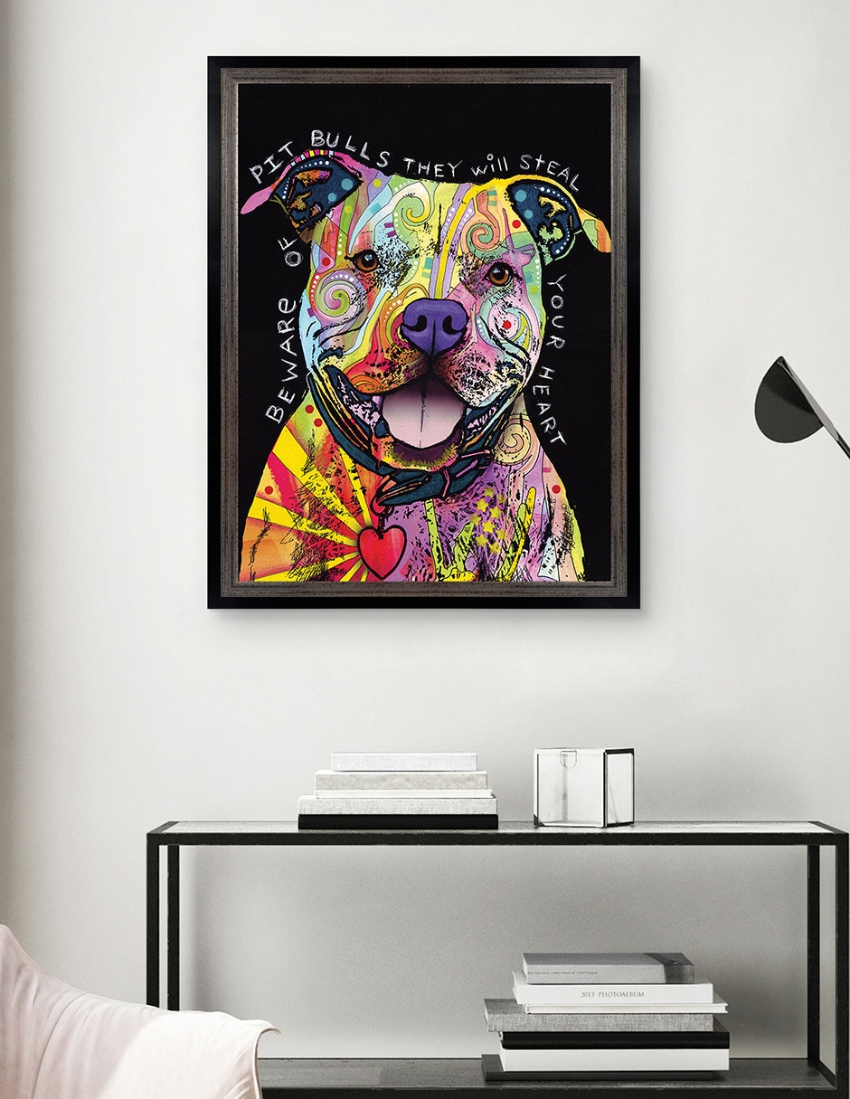 Cuadro decorativo Cuidado con los pitbulls de Dean Russo técnica mixta 5
