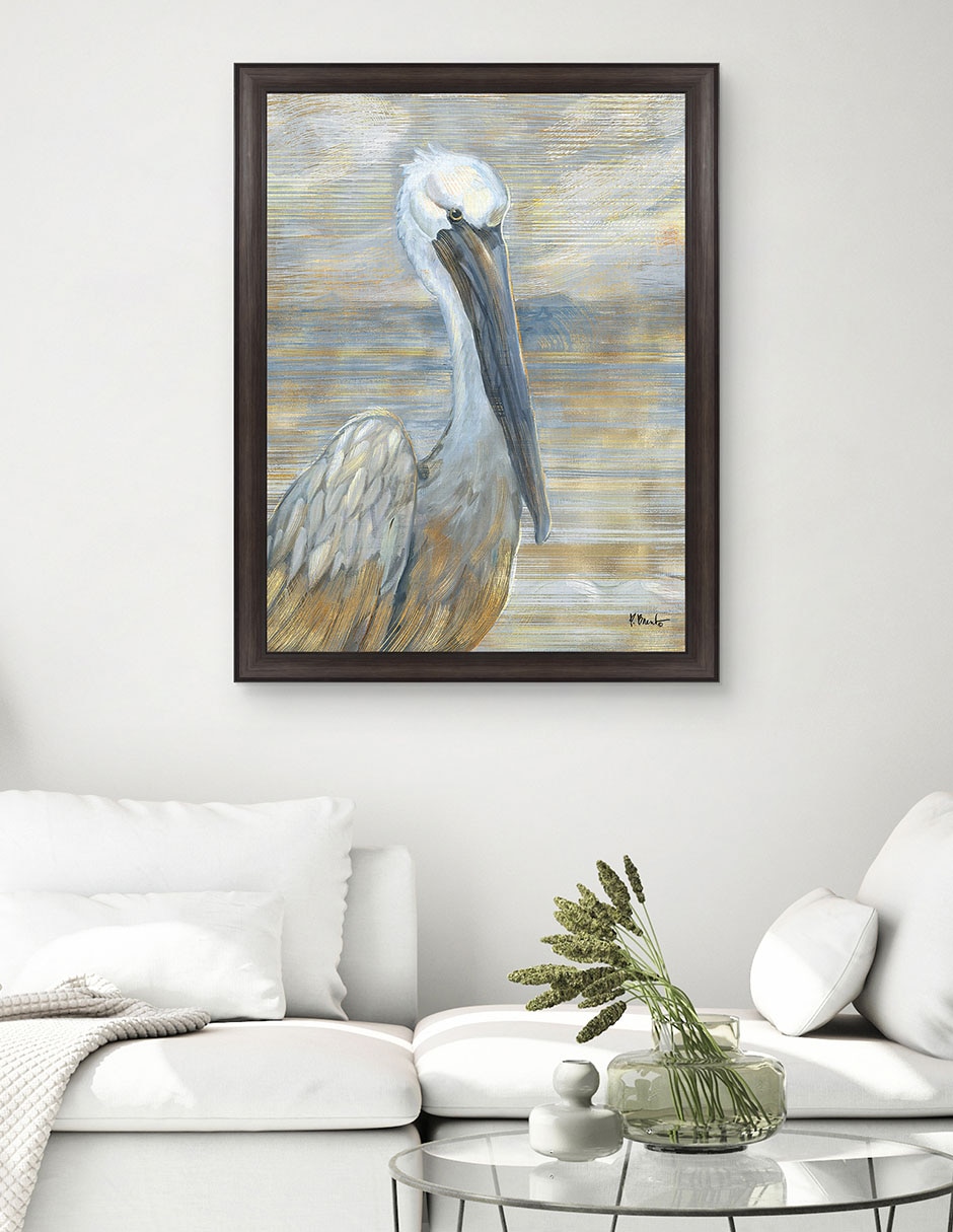 Cuadro decorativo Pelícano dorado y salado de Paul Brent técnica mixta 3