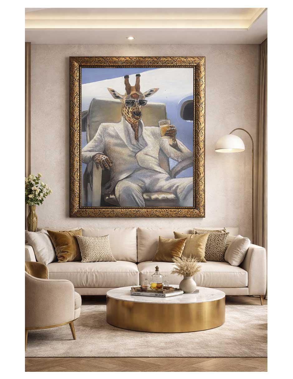 Pintura Un Trago En El Safari técnica óleo Animalart 2