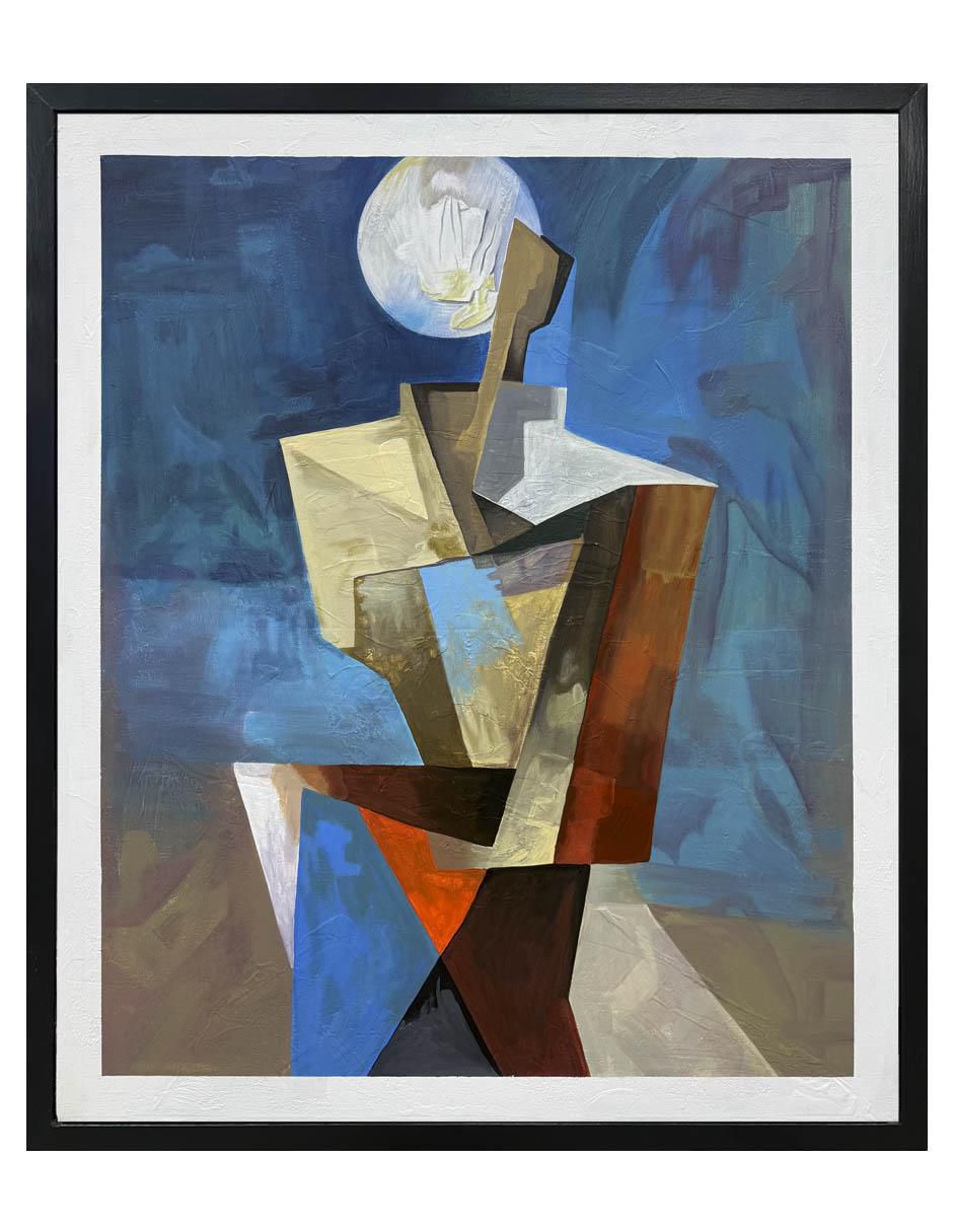 Pintura Pensador técnica acrílico Cubista