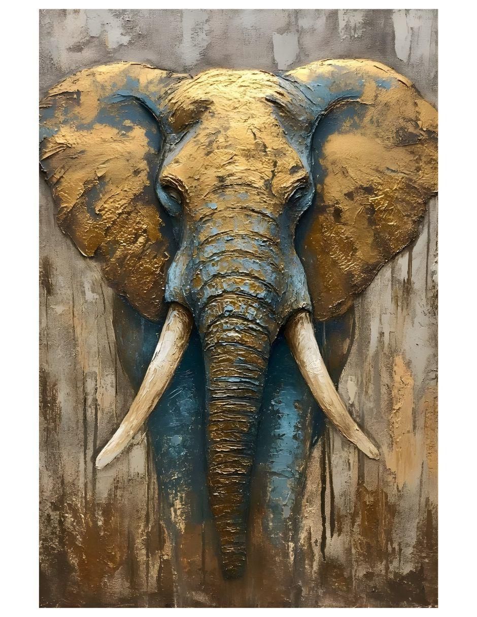 Cuadro decorativo animal elefante ocre 90 x 122 cm