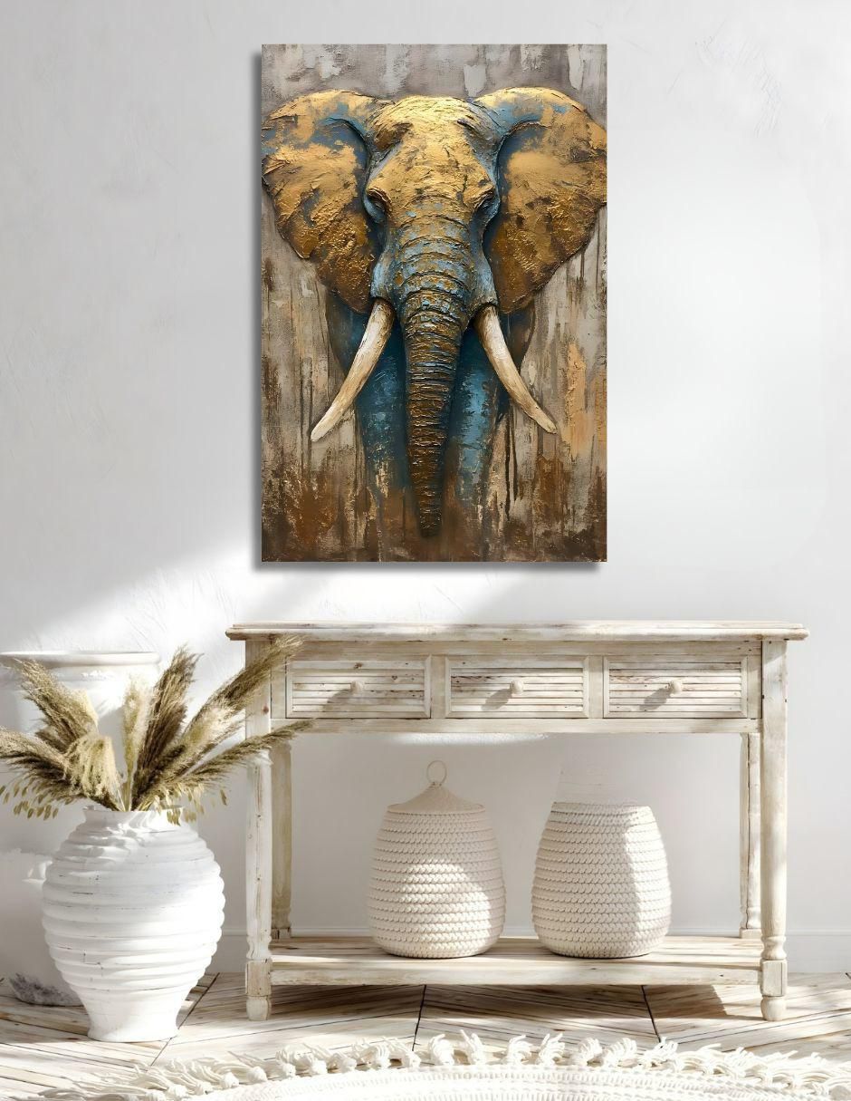 Cuadro decorativo animal elefante ocre 90 x 122 cm 2