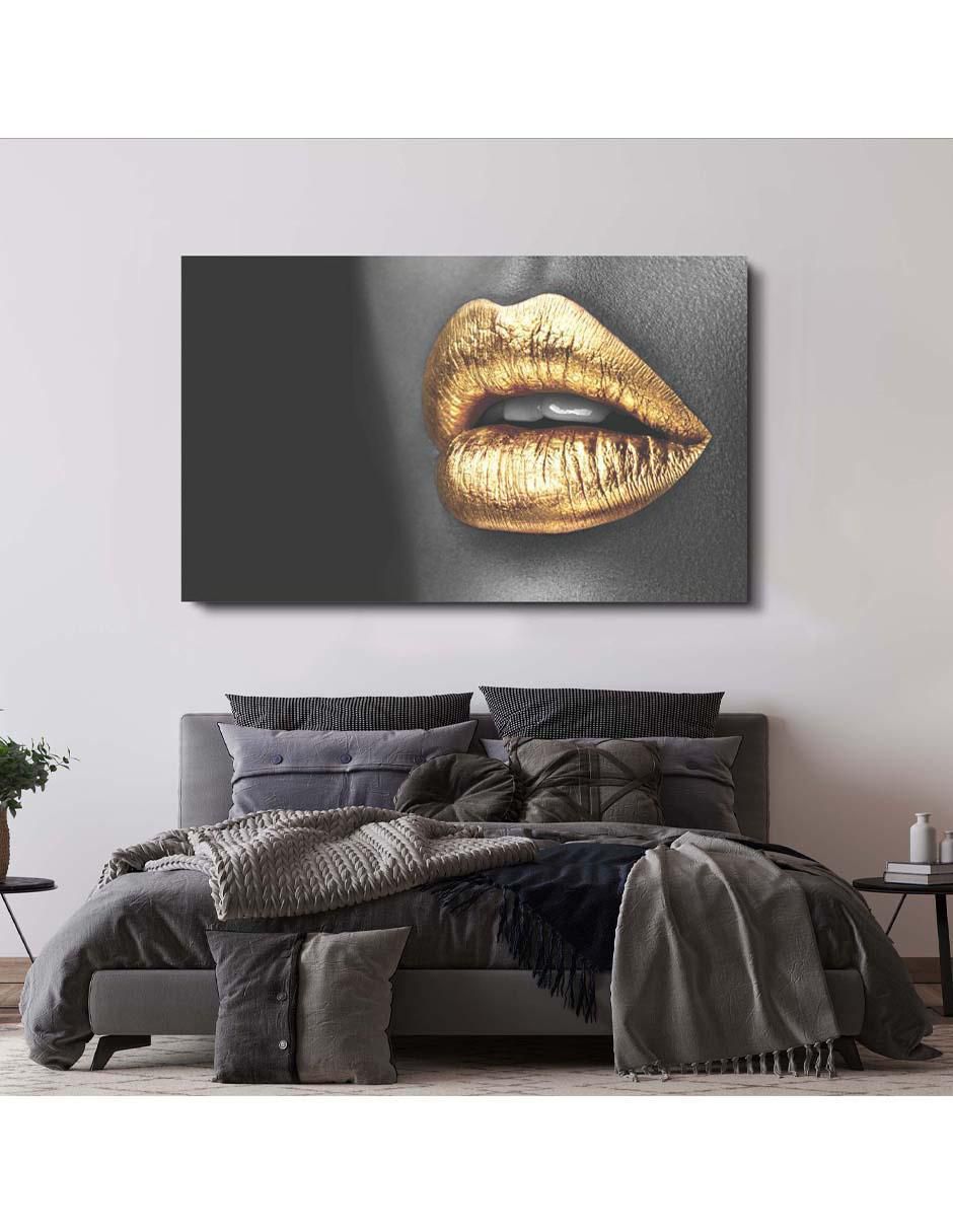 Cuadro decorativo canvas art mx labios brillantes con barniz a registro