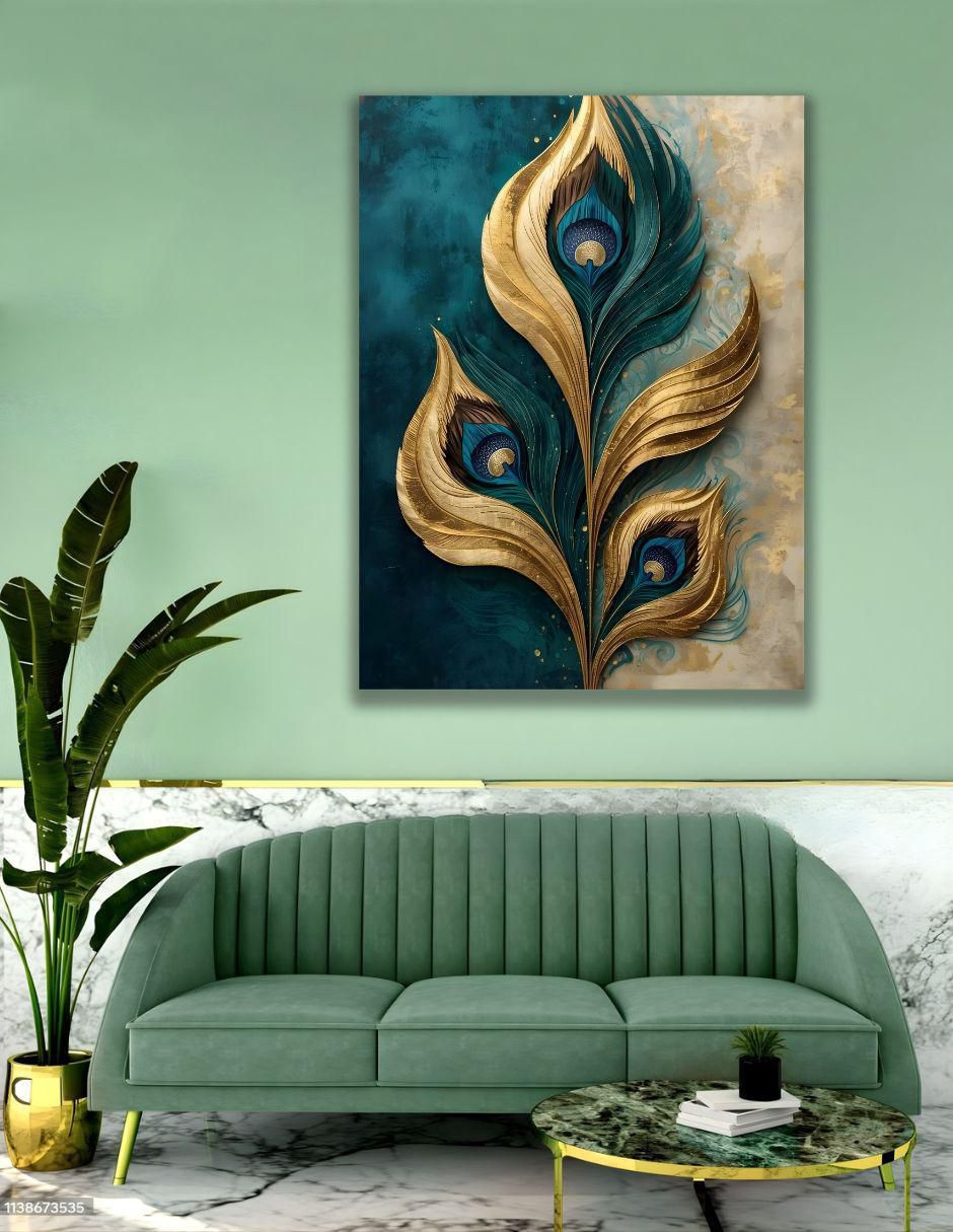 Cuadro decorativo Impresión Plumaje Turquesa Y Oro 2