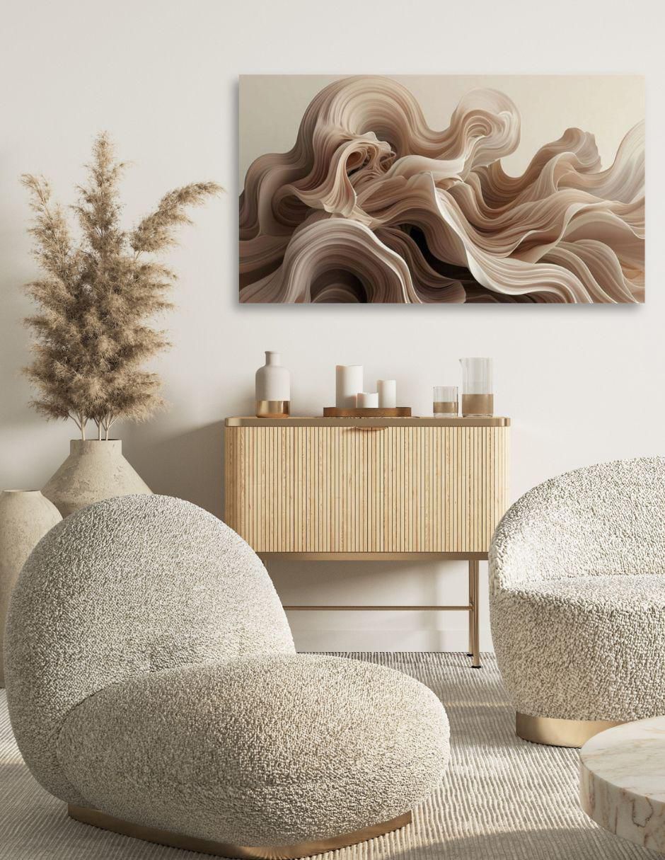 Cuadro decorativo Abstracto Ondas Crema Impresión 2