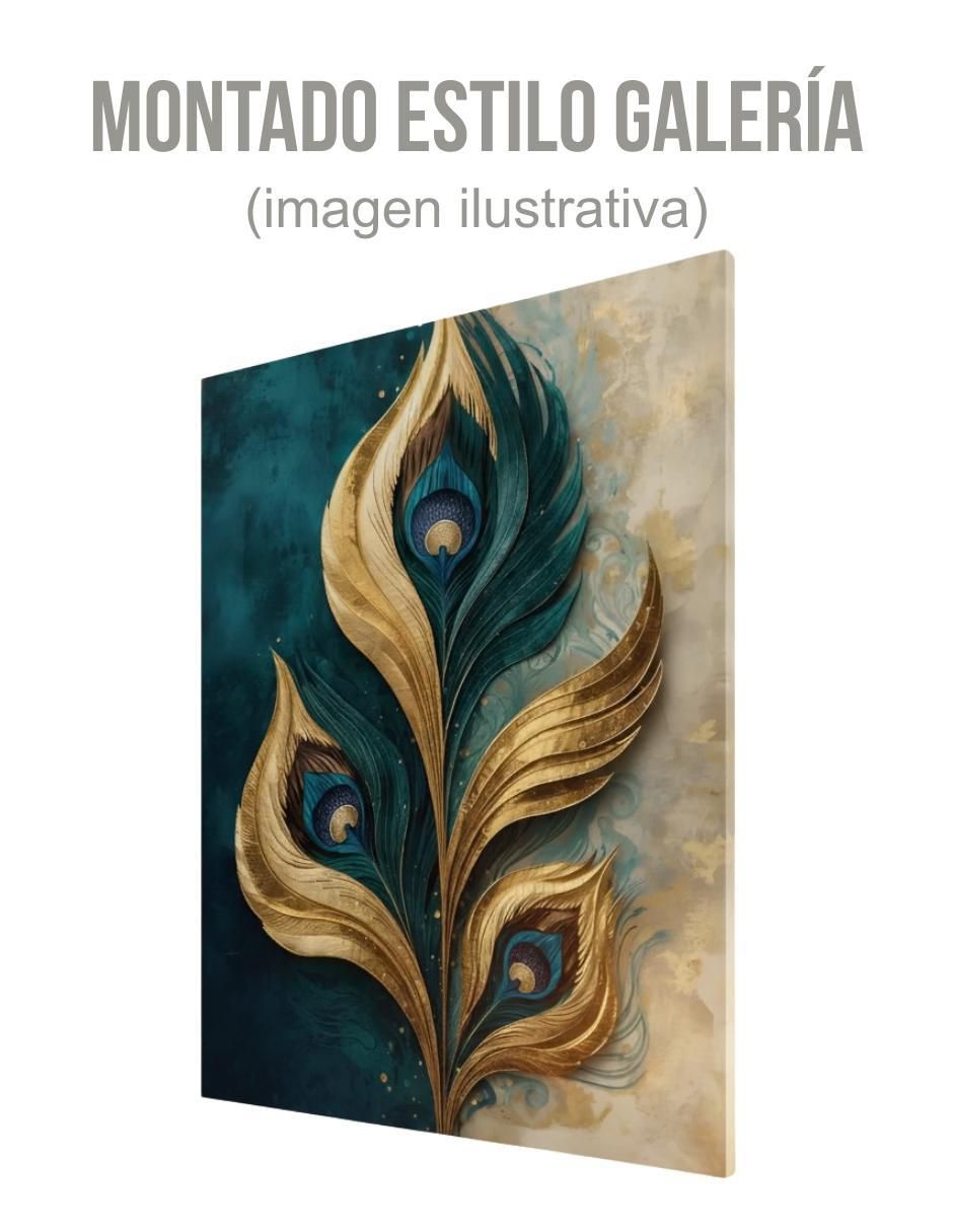 Cuadro decorativo Plumaje Turquesa y Oro Impresión 3