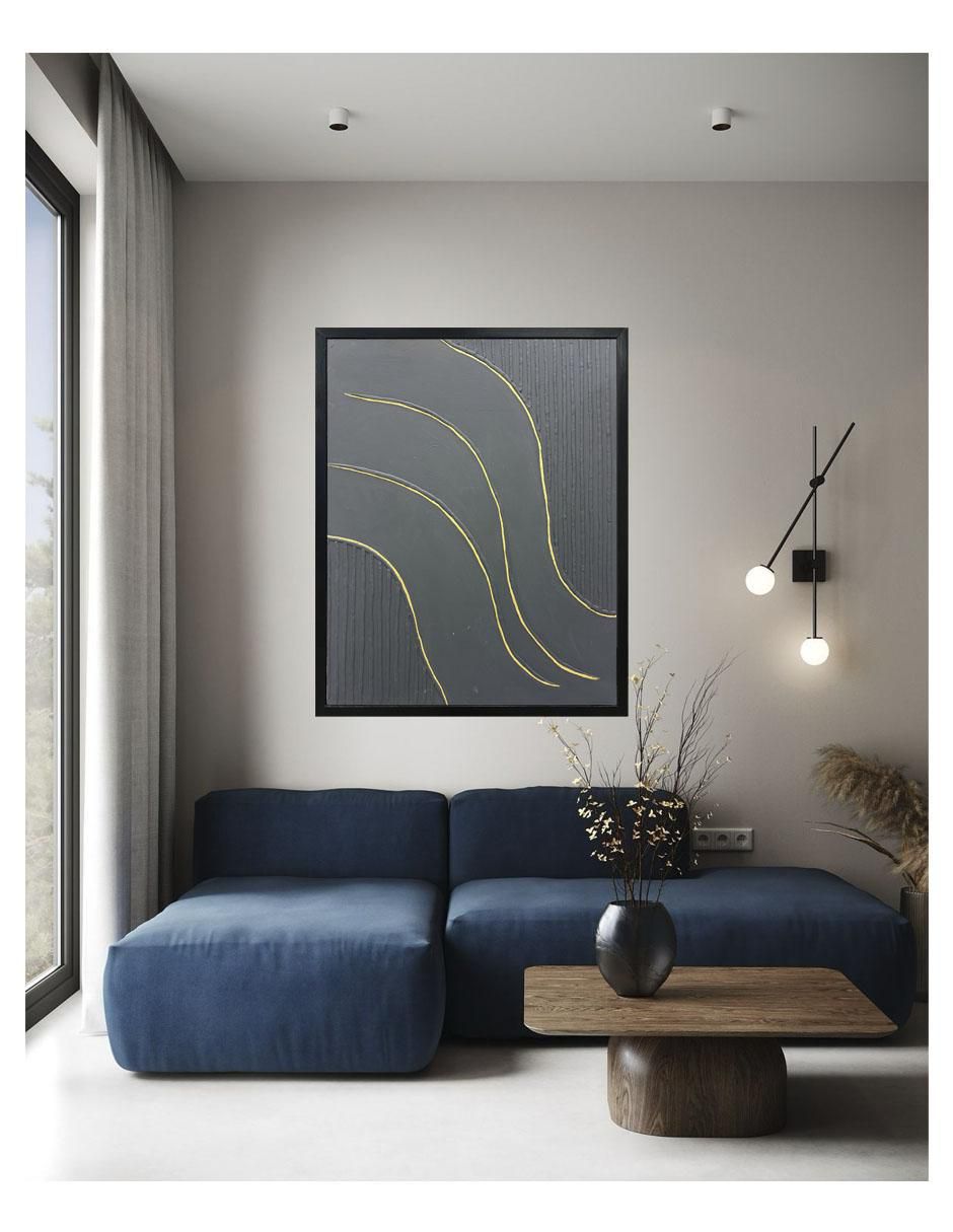 Pintura Gold Wave técnica mixta Minimalista 2